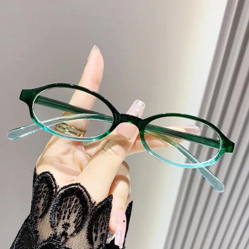 Women Retro Oval Glasses Y2K Japanese and Korean Girls Red Green Frame Glass Eyewear Decorative Computer Anti-blue Eyeglasses